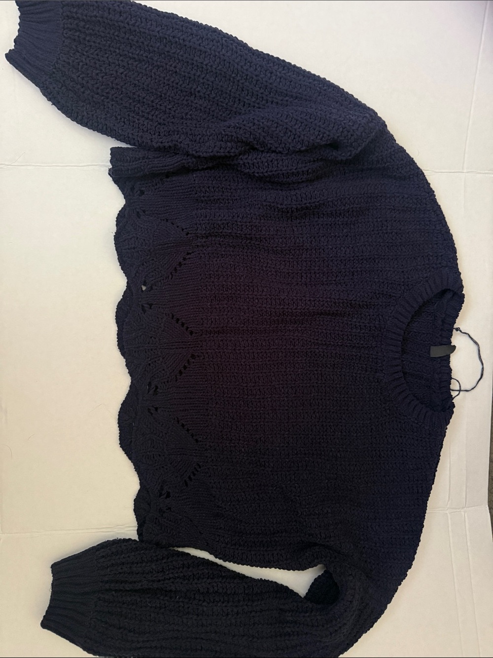 Alya Navy Scalloped-Hem Crewneck Sweater